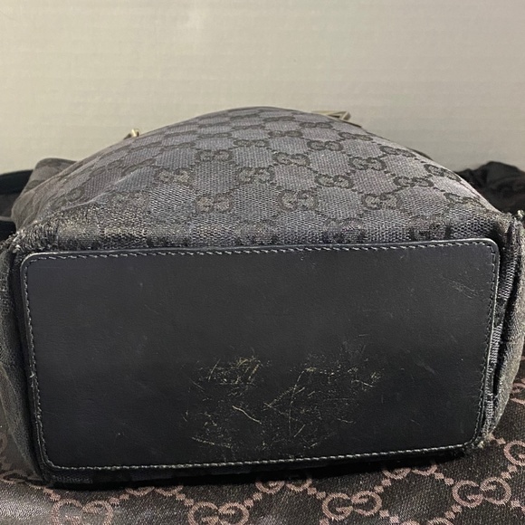 AUTHENTIC Gucci Black Monogram Canvas Tote Bucket Bag - Picture 5 of 11
